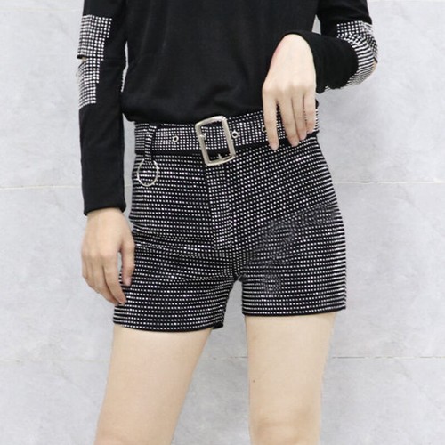 Women Crystal Glitter Shiny Shorts with Belt Hot Pants Dance Punk Clubwear - Picture 15 of 18