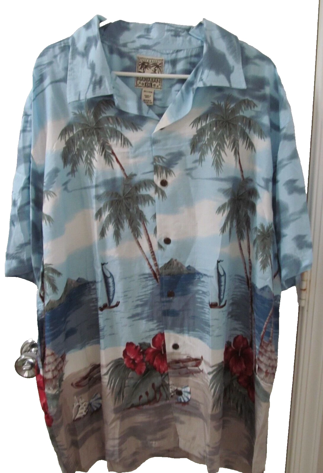 Steve & Barry Hawaiian shirt NWT 2X Blue w/palm trees Outriggers Mts Beach Shack