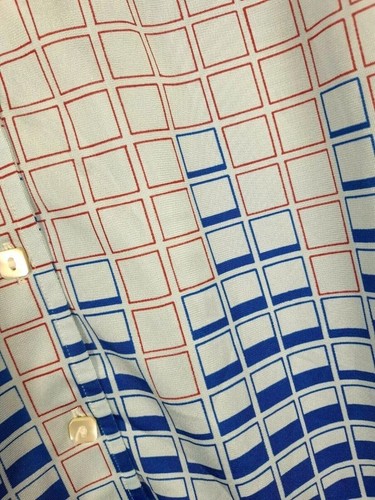 Vintage 70s 80s blue white geometric womens retro mod blouse shirt top XS S 6 8 - Picture 5 of 7