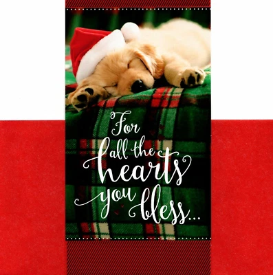 Yellow Lab Puppy Sleeping Santa Hat Hallmark Christmas Card Money Gift Holder