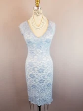 Ruby Pale Blue Stretch Lace Bodycon Lined Pencil Dress Women's Medium