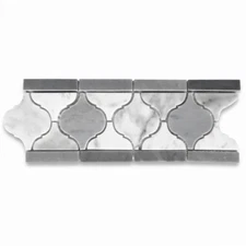 C892B3XP Carrara Venato Marble Arabesque Baroque Border Tile Mix Gray Polished