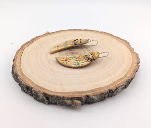 Zuni Corn Maiden Yellow Shell Kachina Dangle Earrings Handmade Southwest Jewelry - Picture 5 of 10