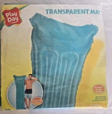 Play Day Transparent Swimming Pool Mat Float Raft Blue 66"Lx24"Wx9"H New Sealed