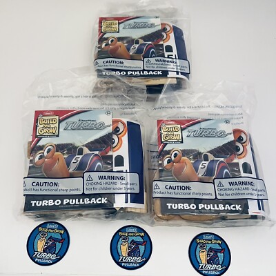 3 Lowes Build and Grow Turbo Pullback Racer Snail Wood Set Lot Patch New