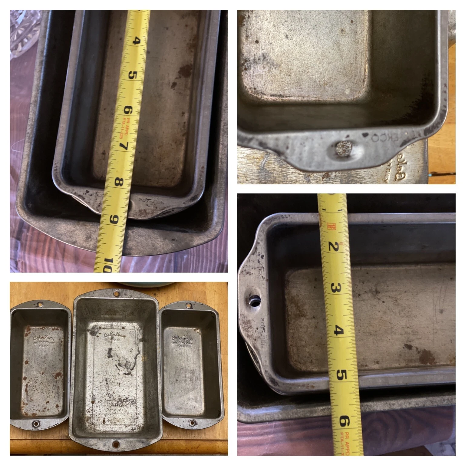 Vintage Bake King EKCO Tin Loaf Pan Set 3 Piece Farmhouse Rustic Bakeware