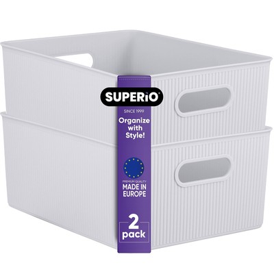 Superio Ribbed Collection - Decorative Plastic Open Home Storage Bins Organiz...