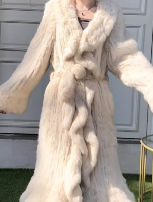 2024 Autumn and Winter Double-sided Woven Rabbit Fur Long Belted