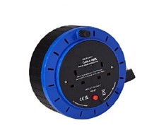 2 Way UK Plug Socket Extension 10amp Reel Cable 10 Metre-Blue