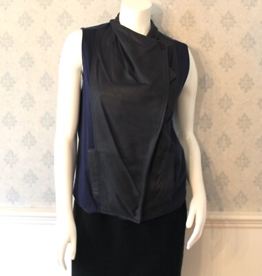 Women's Navy Blue Vince Leather Front Zippered Vest Size XS | eBay