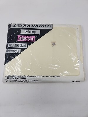 Performance by Springs QUEEN Flat Sheet Cream Magnolia No Iron Percale NOS