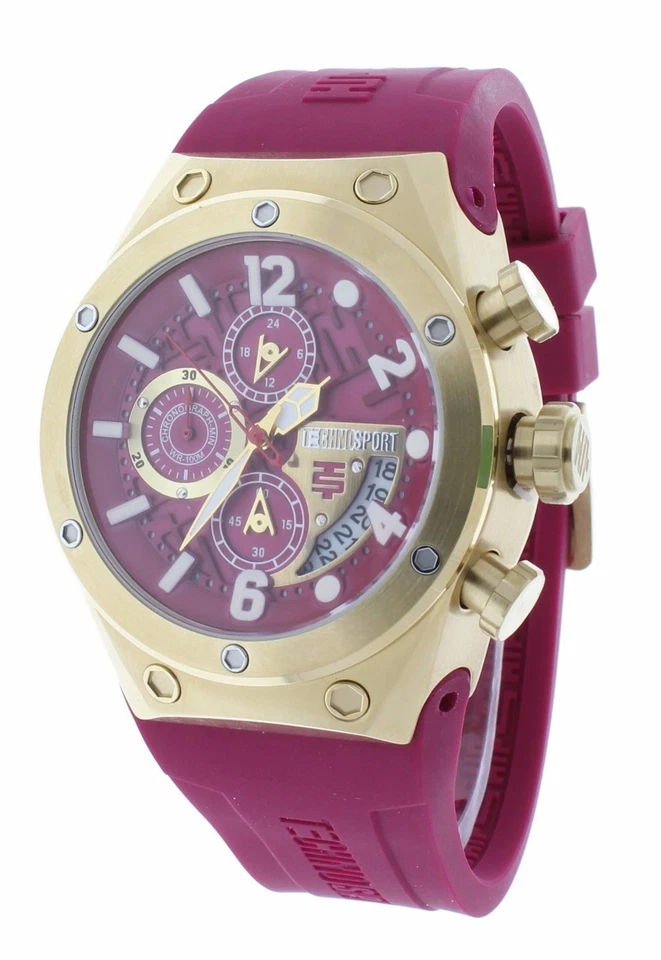 Reloj Technosport TS-820-4 para mujer cronógrafo dorado y rosa oscuro correa de silicona G Foto 2 de 3