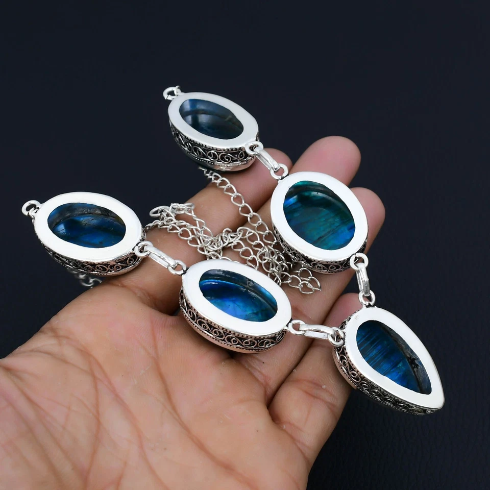 Collana In Labradorite In Argento Sterling 925 Per Regali Di Anniversario - Immagine 3 di 4