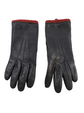 Merona Womens Black Leather Gloves Red Acrylic Knit Lining Medium
