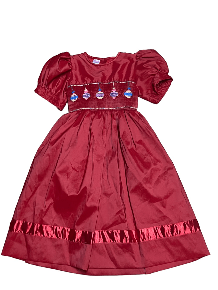 Cindy's Christmas ornaments red smocked puff sleeves pageant party dress 6  | eBay