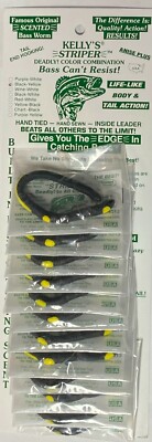Kelly Striper Plastic Worm – Black/Yellow Stripe – Card Of 12, Purple Color Variant