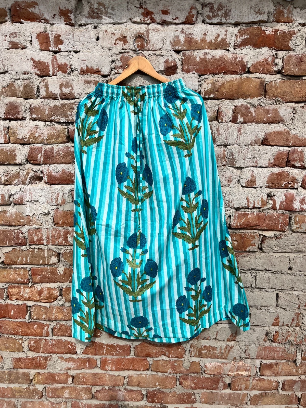 New Indian Cotton Green Striped Floral Skirt Women's Clothing Partywear Skirt AU