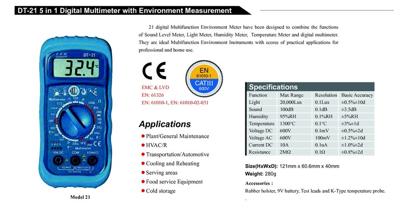 5in1 Thermometer Light Lux Humidity Sound Multi Meter DT-21 DMM Noise Tester NEW