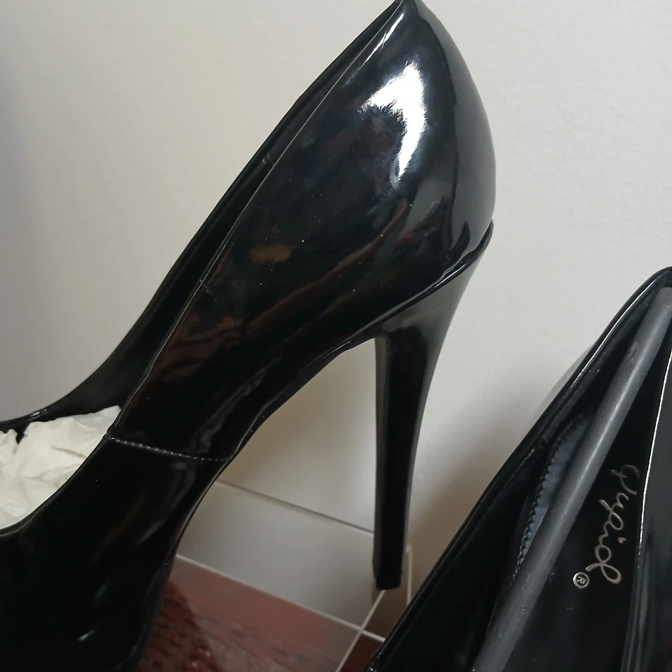 Zapatos de salón QUPID Zebra charol negro plataforma Stilleto punta abierta talla 8 Foto 2 de 4