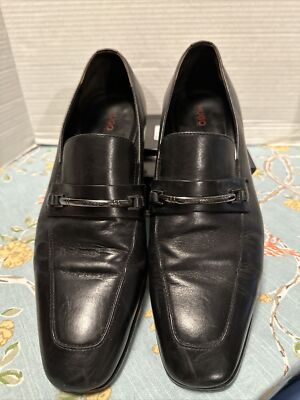 Hugo Boss Loafer Shoes Men's 11 Black Leather Horsebit Moc Square Toe Dress 