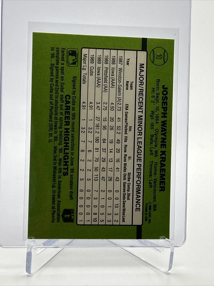 1990 Donruss the Rookies Joe Kraemer Rookie Card #10 Mint FREE SHIPPING - Image 2 of 3