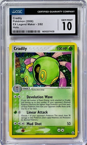2006 Pokemon Cradily Ex Legend Maker Holo Rare 3/92 CGC 10 GEM MINT