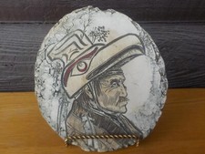 Stan Langtwait Mt St Helen's Ash Plaque Native American with Seahawk Headdress