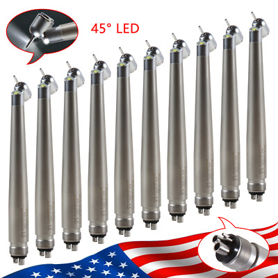 10Pcs Dental 45 Degree Fiber Optic LED E-generator High Speed Handpiece 4Holes