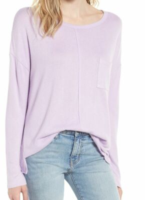 $110 Caslon Women's Purple Knitted Scoop-Neck Long-Sleeve Casual Sweater Size S