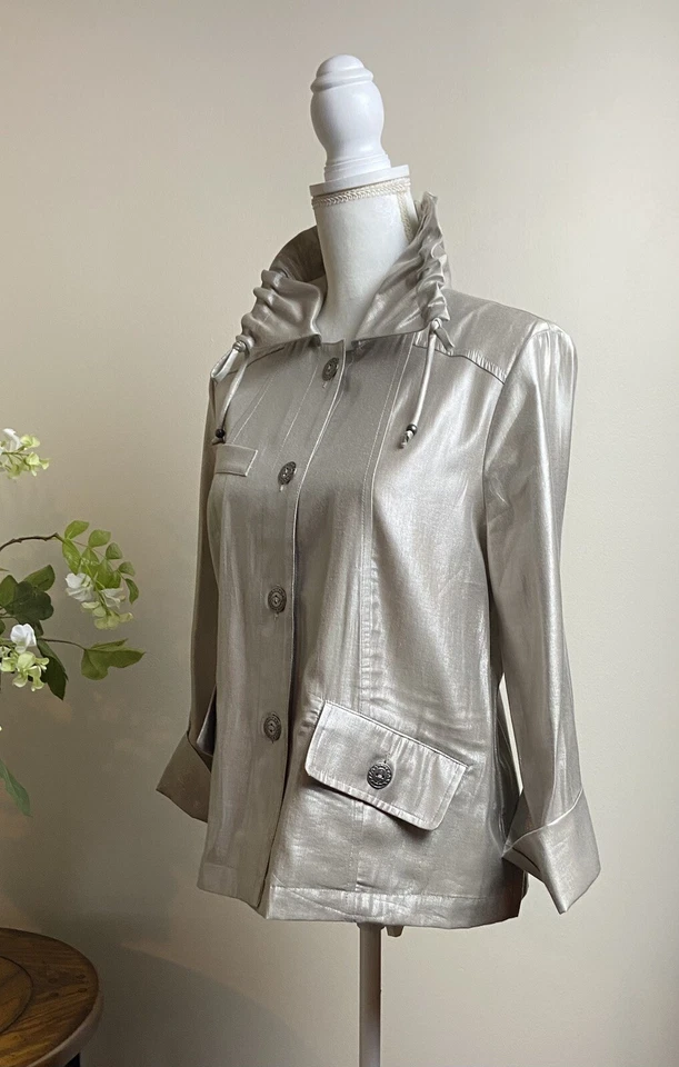 Sz. 8 Ruby Rd. Jacket GOLD METALLIC Light Weight Button Down $64 - Image 2 of 4