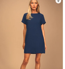 Lulu's Women's Dress Shift and Shout Blue Short Sleeved Size S  Zip Back