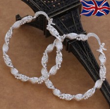 925 Sterling Silver Hoop Earrings Large Twist Design Textured 50mm UK