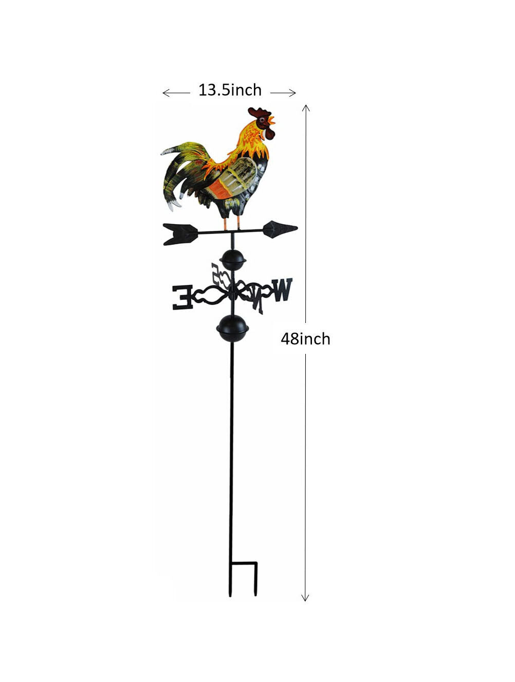 48 in Metal Weather Vane / Wind Wheel Garden Stake with Rooster Ornament 48 in Metal Weather Vane / Wind Wheel Garden Stake with Rooster Ornament