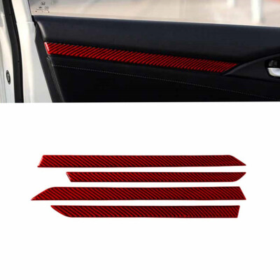 4Pcs Red Carbon Fiber Interior Door Panel Trim For Honda Civic 10th 4 Door 16-19