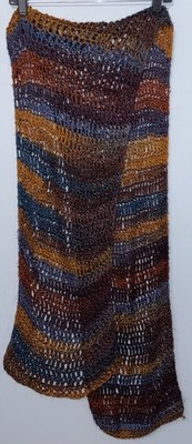 Hand Crocheted Scarf Open Chunky Knit Boho 80  Long 11  Wide Soft Earth Tones