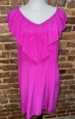 Amanda Uprichard 100% Silk Pink Ruffle V Neck Sleeveless Mini Dress Sz M Beach