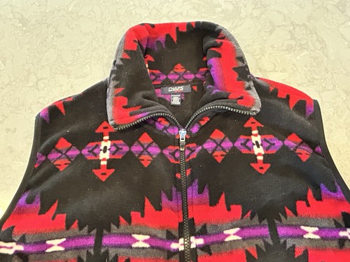 Chaps Sport Vest Womens 3XL Aztec Navajo Fleece Jacket Tribal Western Red - Picture 2 of 10
