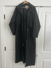 LL Bean Trench Rain Coat Hooded Sz Reg Medium Full Length Black Vented VTG