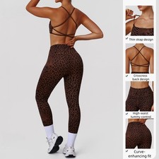 Women  s Leopard Print 2 Piece Yoga Set High Waisted Leggings  Sports Bra