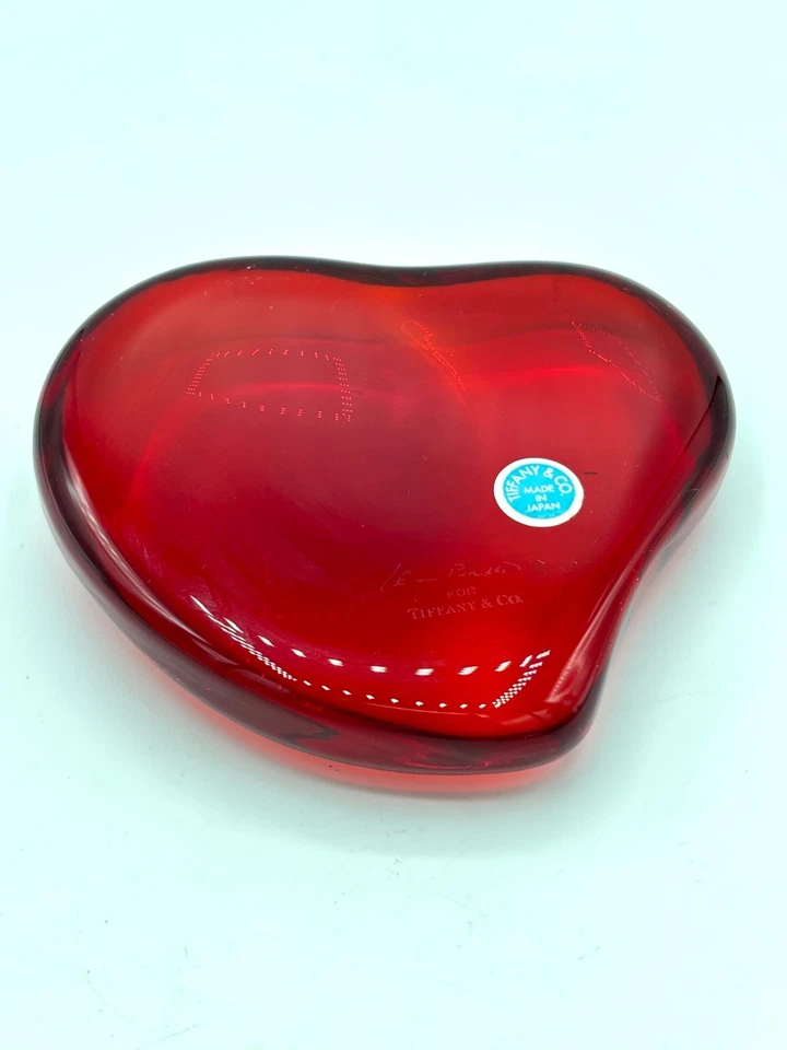 Tiffany & Co Red Glass Heart Paperweight Signed Elsa Peretti for Tiffany 4” - Image 3 of 4