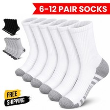12 Pairs Mens Sports Socks Cotton Rich Cushioned Football Crew Sock Size 6-11 UK