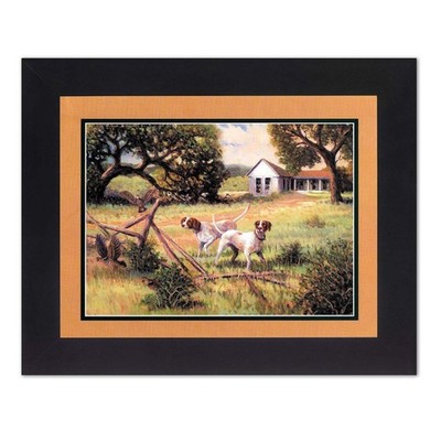 Pointer Dogs Hunting Quail Birds Cabin Lodge Picture Framed 8x10 Art Print (Blac