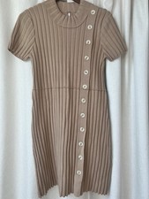 Free People SzM Lottie Rib Knit Short Sleeve Mock Neck Mini Dress In Natural Tan