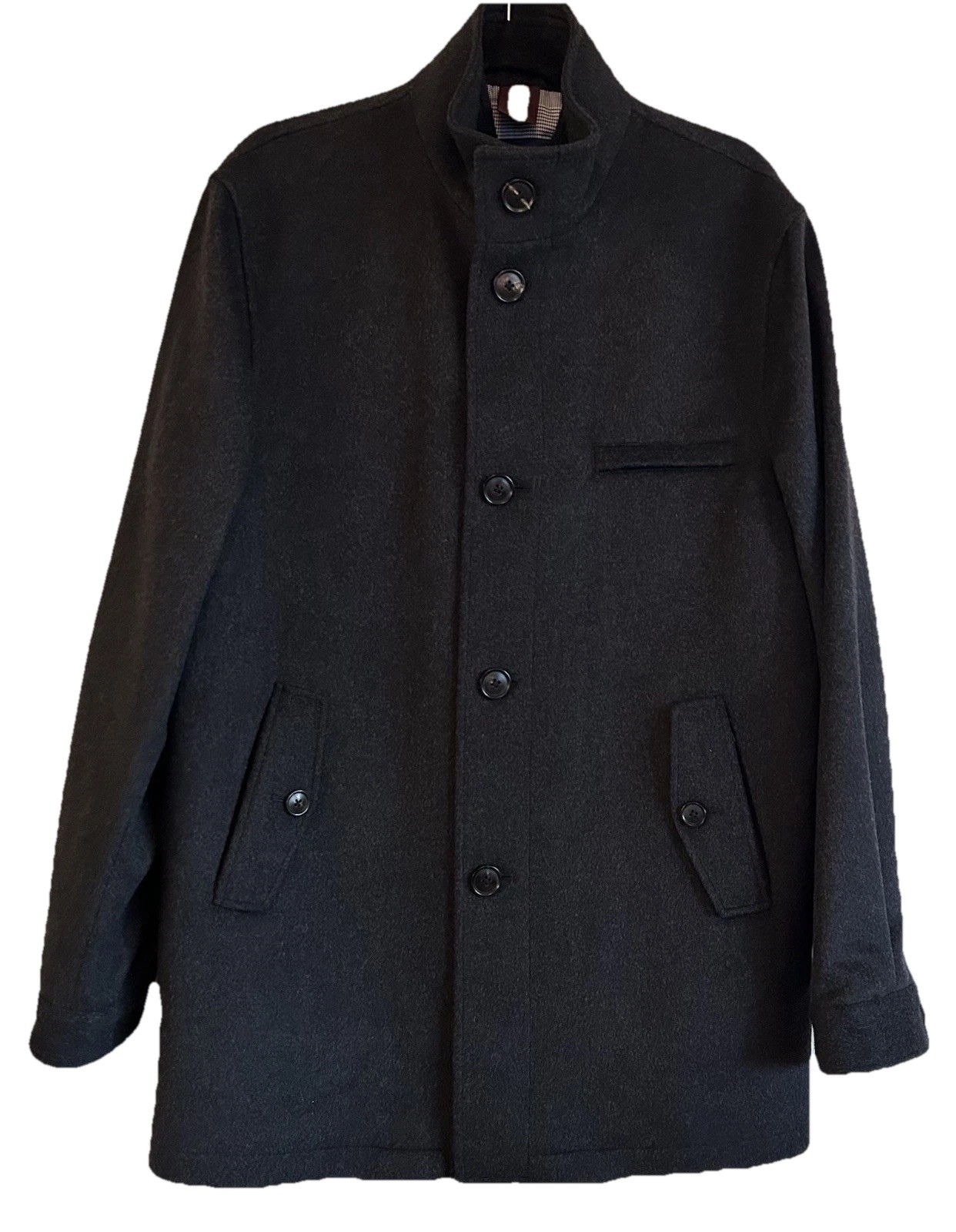 Cremieux High Neck Wool Coat Men's Sz M Black Zip & Button EUC