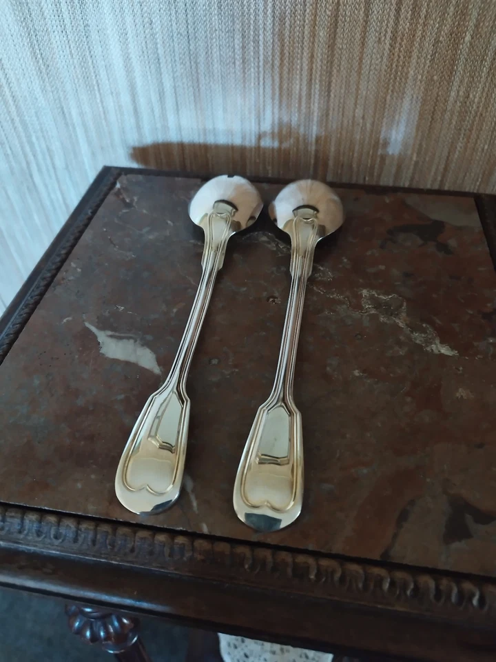 Couvert de Service à Salades Filets/Contours en Métal Argenté - Photo 4/4
