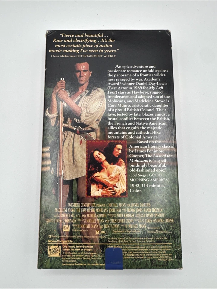 The Last of the Mohicans (VHS, 1993) - Image 4 of 4