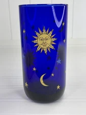 Libby Celestial Cobalt Blue Moon Sun & Stars 16 oz Highball Juice Glass Tumbler