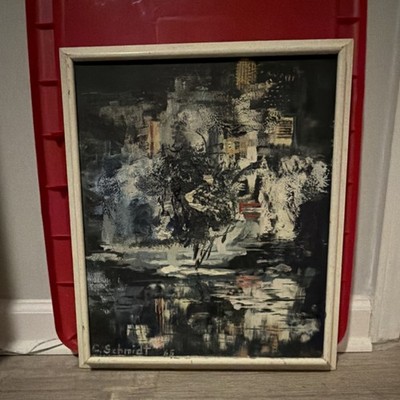 C. Schmidt Signed 1965 Abstract Cityscape Oil Painting on Canvas, Framed