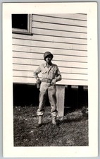 Vtg B W Snapshot WW2 Soldier In Uniform WWII Barracks 1940s