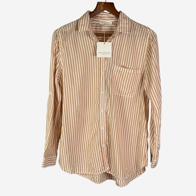 NEW Beach Lunch Lounge Striped Button Down Shirt Size S Roll Tab Sleeve Viscose